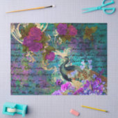 孔雀と紫の花の切り離し 薄葉紙 (クラフト)