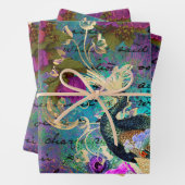 孔雀と紫の花 ラッピングペーパーシート (インサイチュ)