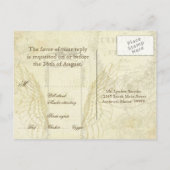 孔雀と羽のウェディングフォーマルRSVP応答 インビテーションポストカード (裏面)