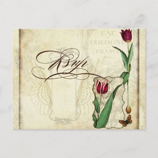 孔雀と羽のウェディングフォーマルRSVP応答 インビテーションポストカード (正面)