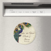 孔雀と羽フォーマル黒タンの日付を保存 マグネット (インサイチュ (食洗機))