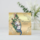 孔雀と羽マスク金ゴールド仮装パーティー 招待状 (スタンド正面)