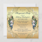 孔雀と羽マスク金ゴールド仮装パーティー 招待状 (裏面)