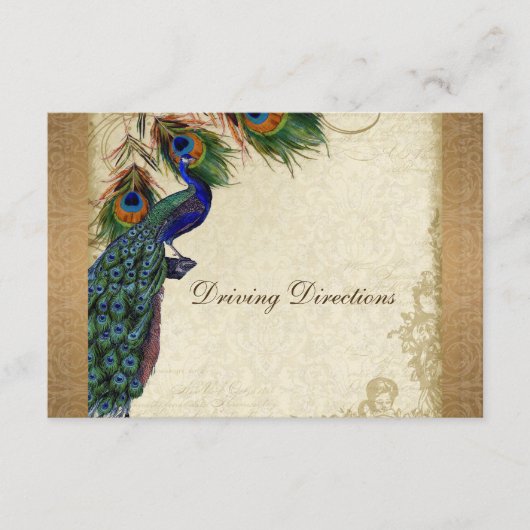 孔雀と羽ヴィンテージ金ゴールドルックダマススワール エンクロージャーカード (正面)