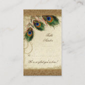 孔雀と羽ヴィンテージ金ゴールドルックダマススワール プレイスカード (裏面)