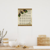 孔雀と羽ヴィンテージ金ゴールドルックダマススワール ポスター (キッチン)