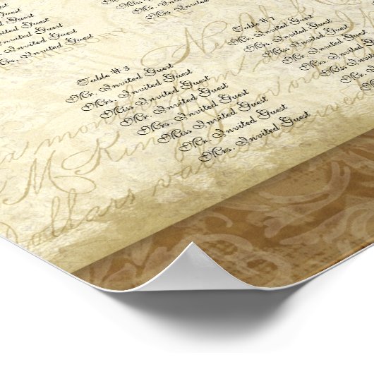 孔雀と羽ヴィンテージ金ゴールドルックダマススワール ポスター (角)