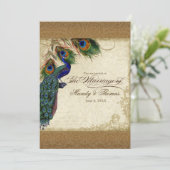 孔雀と羽ヴィンテージ金ゴールドルックダマススワール 招待状 (スタンド正面)