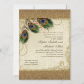 孔雀と羽ヴィンテージ金ゴールドルックダマススワール 招待状 (裏面)