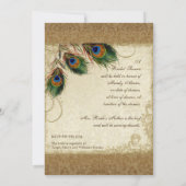 孔雀と羽ヴィンテージ金ゴールドルックダマススワール 招待状 (裏面)