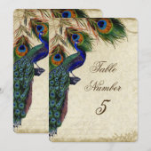 孔雀と羽根のフォーマルな結婚式 テーブルナンバー５ 招待状 (正面/裏面)