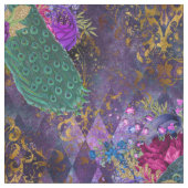 孔雀と花が紫 ファブリック (クローズアップ)