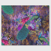 孔雀と花が紫 ラッピングペーパー (フラット)