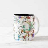 孔雀と花のシームレスなパターン ツートーンマグカップ (正面右)