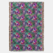 孔雀と花フローラ鳥のパターンエレガント スローブランケット (正面縦)