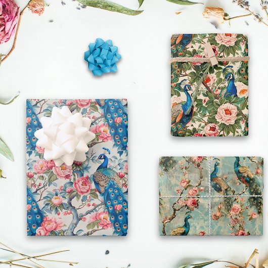 孔雀と花 ラッピングペーパーシート