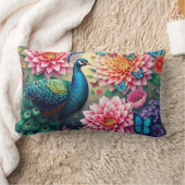 孔雀と花 ランバークッション (ブランケット)