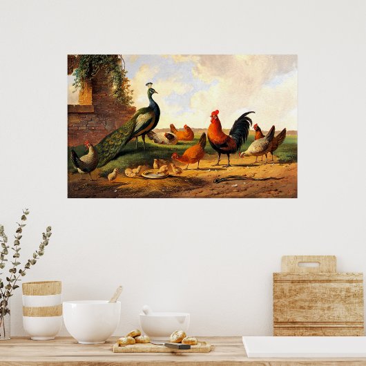 孔雀と鶏 ポスター (キッチン)