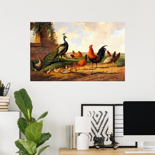 孔雀と鶏 ポスター (ホームオフィス)