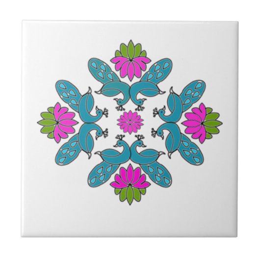 孔雀のはすRangoli タイル (正面)