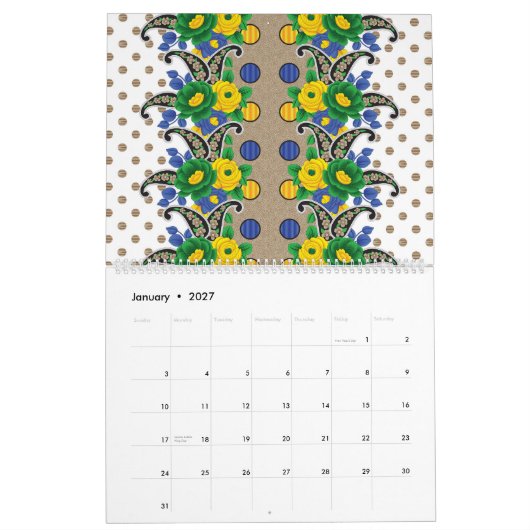 孔雀のような模様の写真 カレンダー (1月 2027)