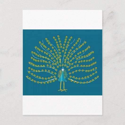孔雀のイラストレーションを含む郵便はがき ポストカード (正面)
