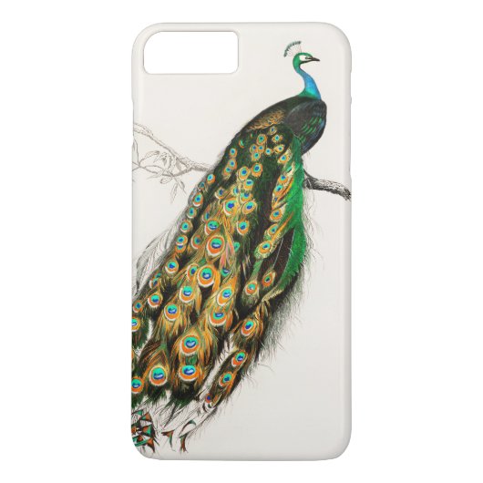 孔雀のイラスト ヴィンテージ アート プリント Case-Mate iPhoneケース (裏面)