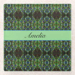 孔雀のカスタマイズサイケデリック可能 ガラスコースター