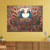 孔雀のキャンバスのプリント：本物のマドゥバニアート キャンバスプリント (インサイチュ (リビング))