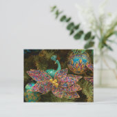 孔雀のクリスマスのオーナメントの休日の木 シーズンポストカード (スタンド正面)