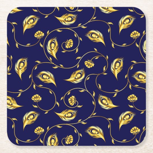 孔雀のサリーパターン スクエアペーパーコースター (正面)