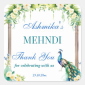 孔雀のジャスミンアーチがインドの結婚式のヘンナを彩る スクエアシール (正面)