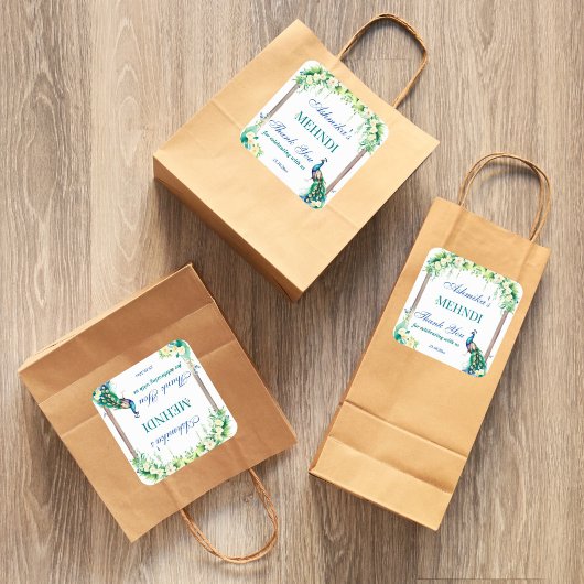 孔雀のジャスミンアーチがインドの結婚式のヘンナを彩る スクエアシール