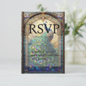 孔雀のステンドグラス 結婚式 RSVP 返信カード (スタンド正面)