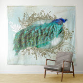 孔雀のターコイズのヴィンテージのぼろぼろの鳥 タペストリー (インサイチュ(横))