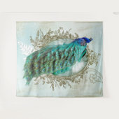 孔雀のターコイズのヴィンテージのぼろぼろの鳥 タペストリー (正面(横))