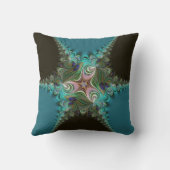 孔雀のティール(緑がかった色)+緑のフラクタルのねじれのクッション クッション (裏面)