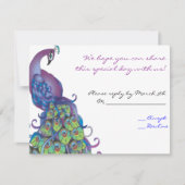 孔雀のテーマの結婚式の応答カード招待の青 出欠カード (正面)