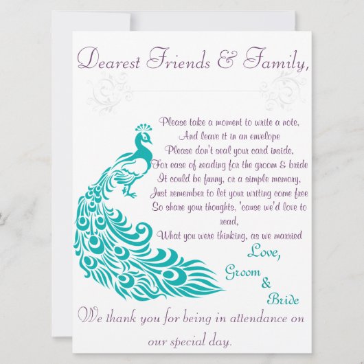 孔雀のノートの場所の歓迎の手紙 招待状 (正面)