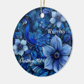 孔雀のパーソナライズされたクリスマス飾り セラミックオーナメント (左)