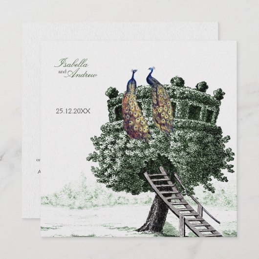 孔雀のファンタジー-結婚式 招待状 (正面/裏面)