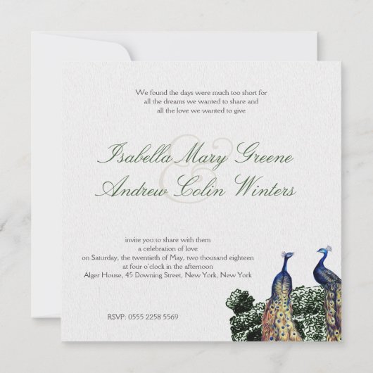 孔雀のファンタジー-結婚式 招待状 (裏面)