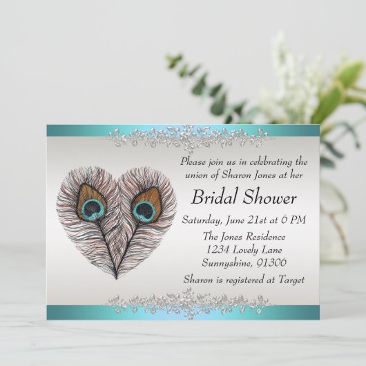 孔雀のブライダルシャワーの発表 招待状 (スタンド正面)