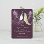 孔雀のペア ラブバード パープル ウェディングシャワー 招待状 (スタンド正面)