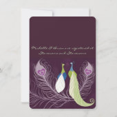 孔雀のペア ラブバード パープル ウェディングシャワー 招待状 (裏面)