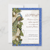 孔雀のマグノリアのRSVPを結婚する花の渦巻のダマスク織 出欠カード (正面)