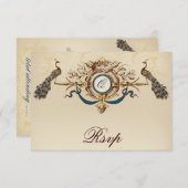 孔雀のヴィンテージRSVPカード 出欠カード (正面/裏面)