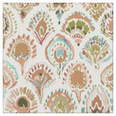 孔雀の人魚のばら色の金ゴールドのミントのスケールおよび羽 ファブリック (クローズアップ)