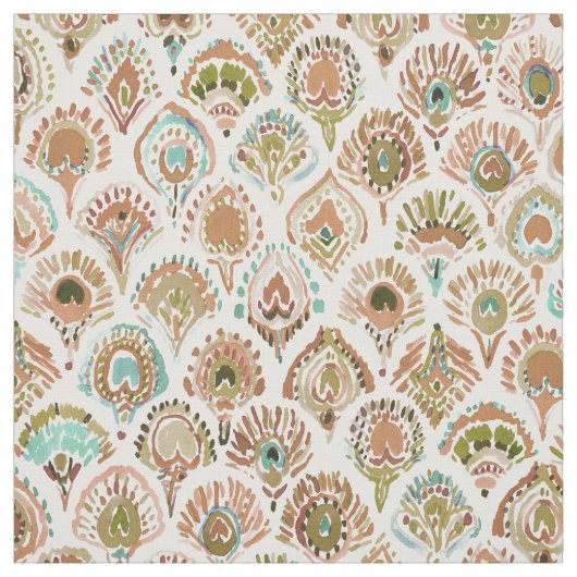 孔雀の人魚のばら色の金ゴールドのミントのスケールおよび羽 ファブリック (見本)