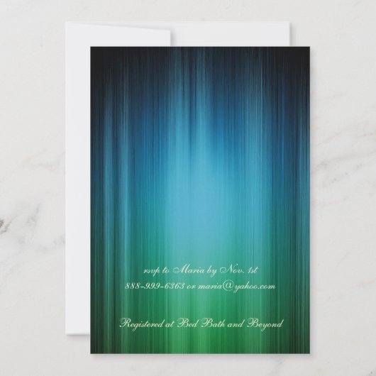 孔雀の仮面舞踏会のブライダルシャワーの招待状 招待状 (裏面)